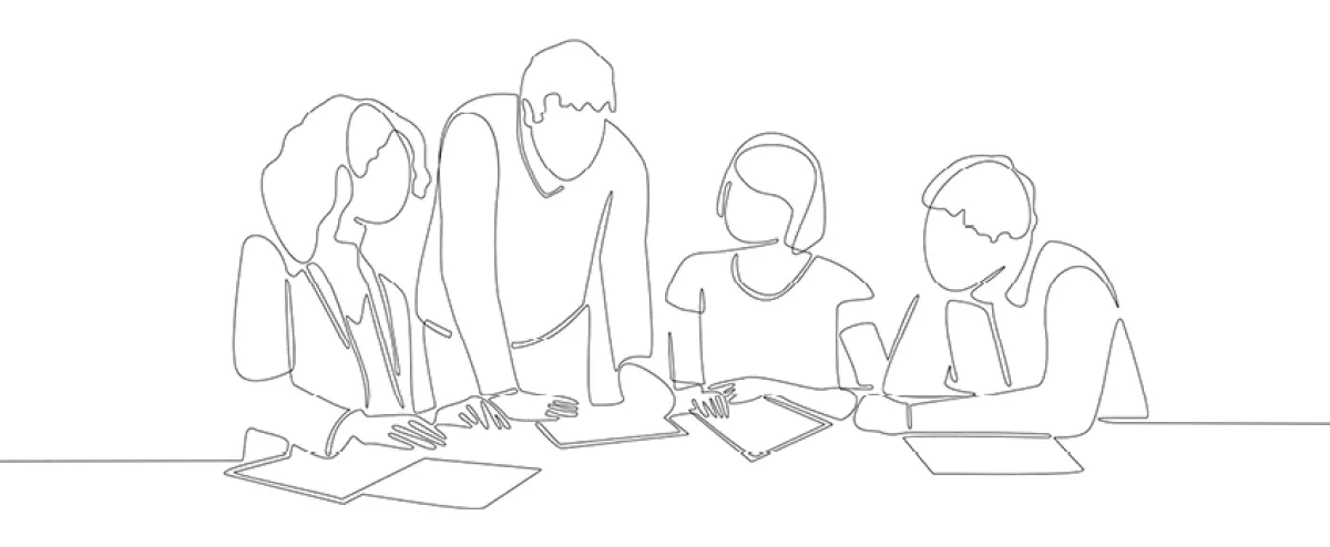 Line drawing of a group of people